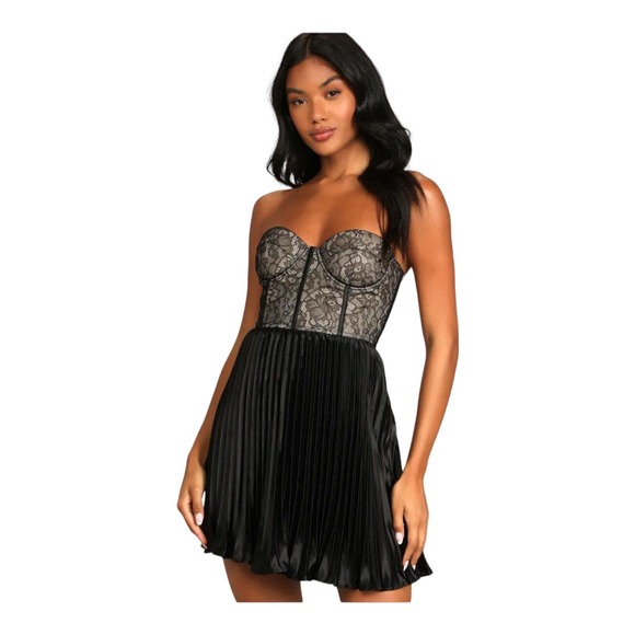 LULUS Black Lace Bustier Strapless Mini Corset Dress by Ideal Romance Sm… - Picture 7 of 16